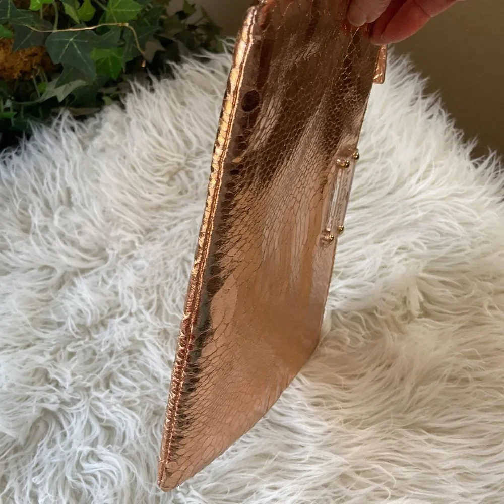 Kate Spade Foiled Again “Gia” Rose Gold Clutch NWNT